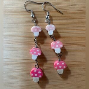 Pink Mushroom Dangle Earrings